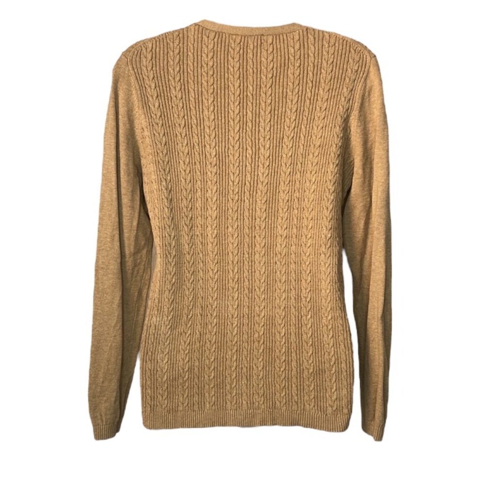 Talbots Women’s Cable Knit Long Sleeve V Neck 100% Cotton Sweater Tan Size Med - Picture 2 of 8